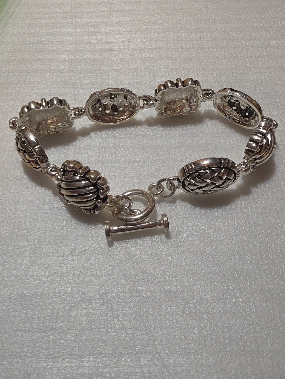 Silver Plated Textured Link Bracelet - Silver Plated